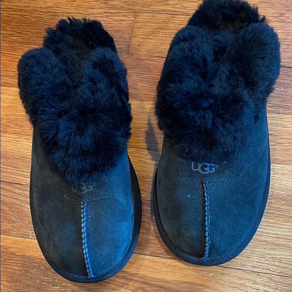 UGG Plush Black Slippers